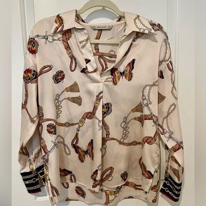 Zara butterfly cream silk blouse